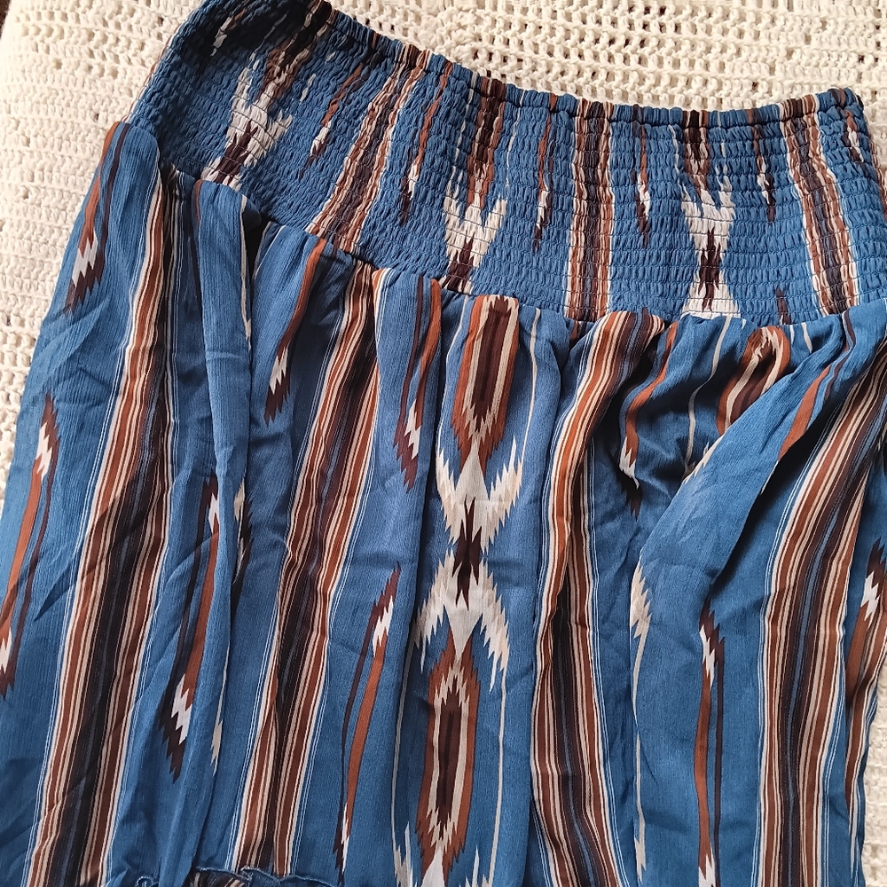 ARIAT JACOBO CHIMAYO SOUTHWESTERN AZTEC PRINT RUFFLED HI LOW HEM MIDI SKIRT - Picture 13 of 15